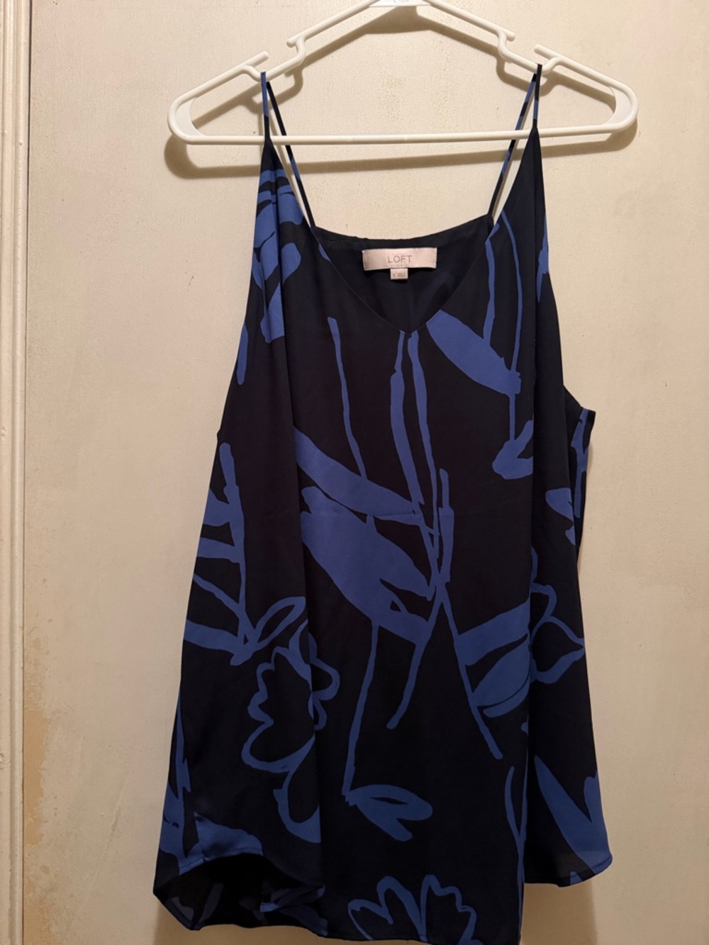LOFT Black Cami with Bold Royal Blue Botanical Print
